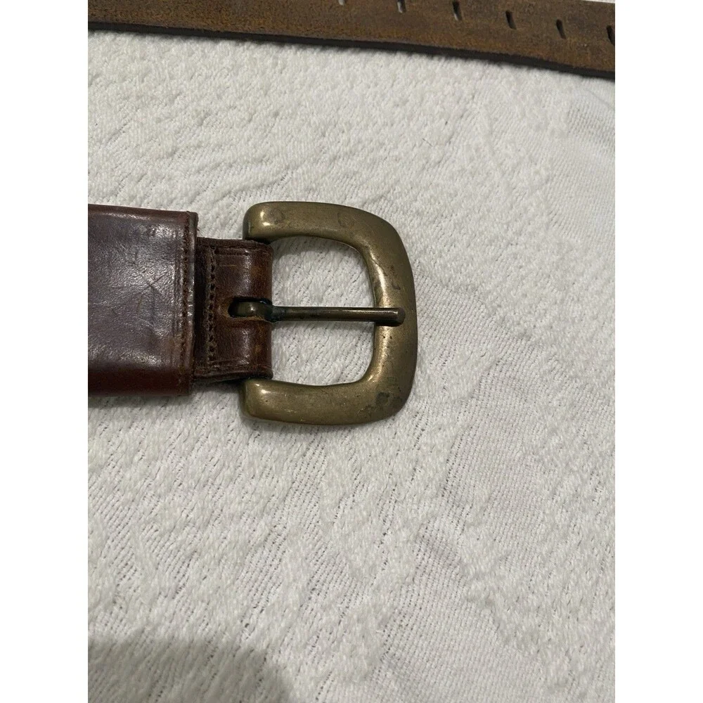 Eddie Bauer Vintage Leather Brown Belt Brass buckle Made In USA Large